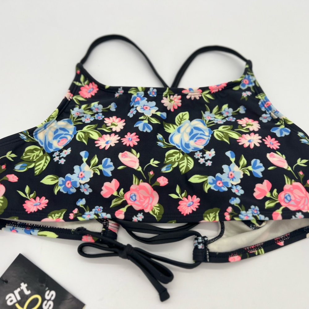 Art Class Girls Black Floral Swim Top XXL 16/18